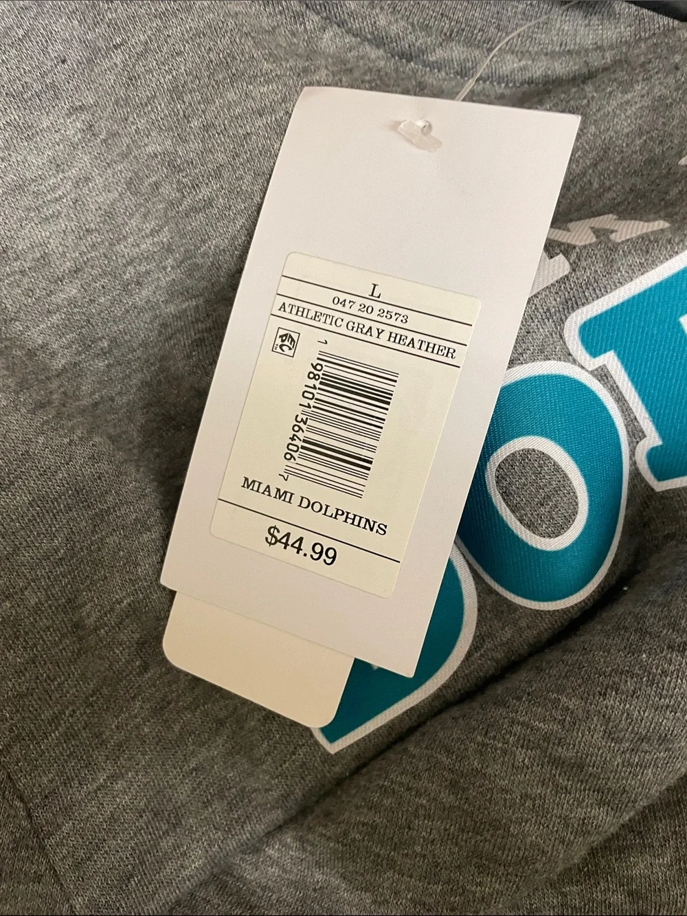 Miami Dolphins Gray Crewneck Sweatshirt with Teal & Orange Logo - Size L